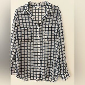 BB Dakota Navy and White Windowpane Plaid Button Down Shirt